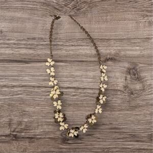 Kate Spade Pansy Blossoms Gold Tone and White Enamel Statement Necklace